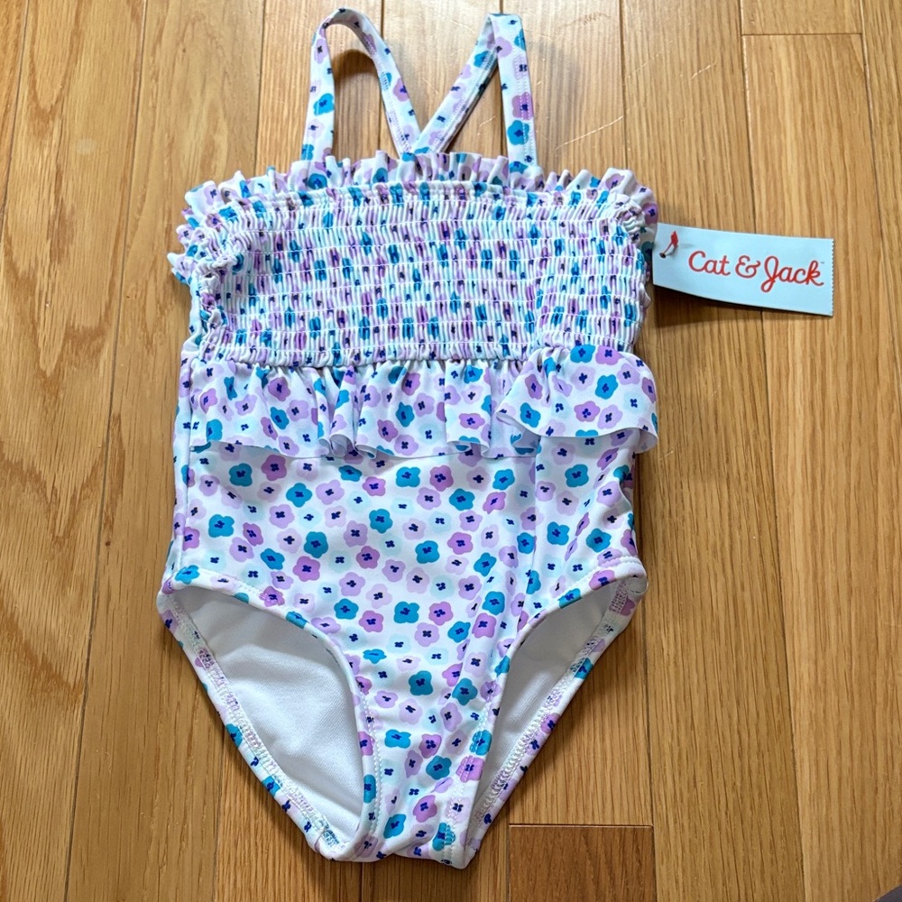 Cat & Jack Kids One Piece Swimsuit - Purple Floral